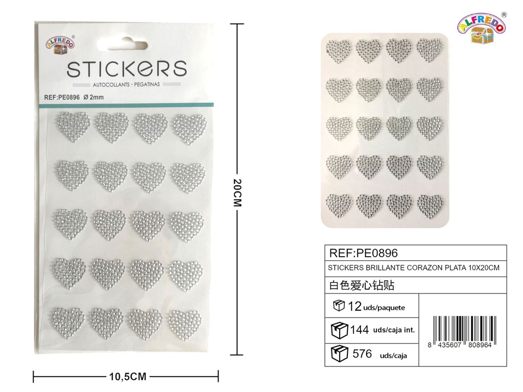 Sticker brillante corazón plata 10x20 cm - Pegatinas decorativas de diamantes y perlas