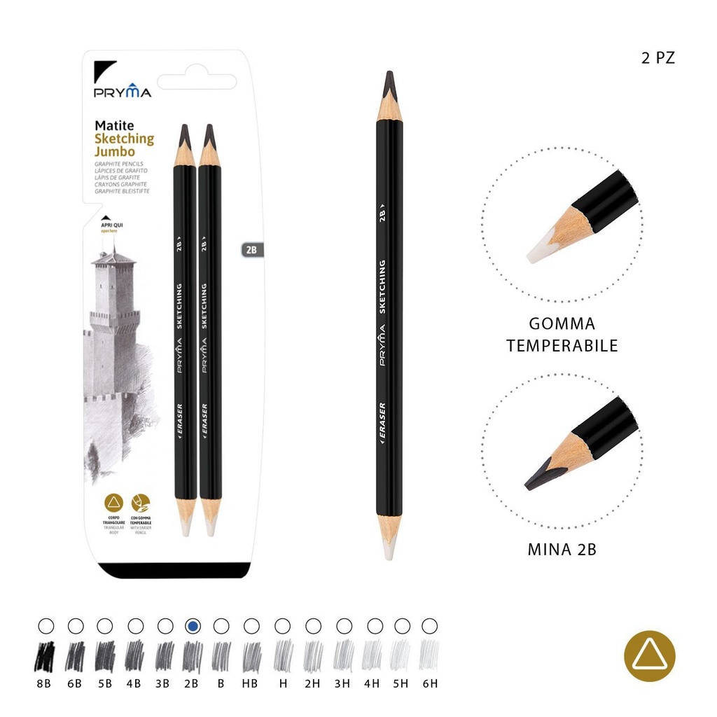 Lápiz de dibujo jumbo con goma de borrar doble cabeza 2 piezas - Material de arte