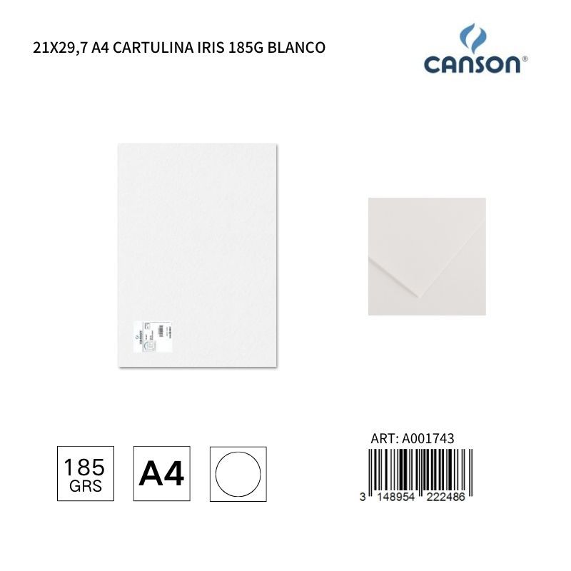 Cartulina A4 21x29.7 185g color blanco - IRIS