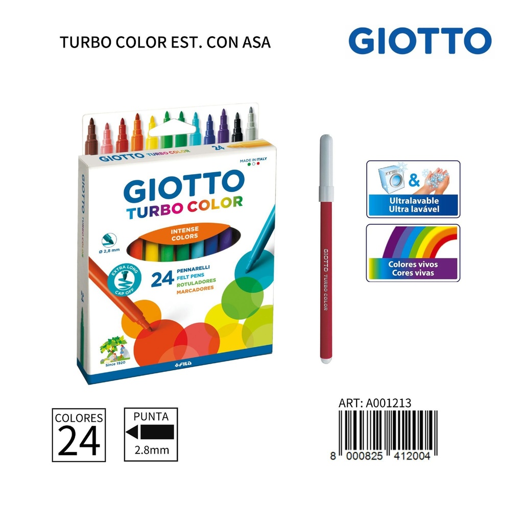 Giotto Turbo Color Est. Con Asa 24 Uds. - Material de oficina y crayones