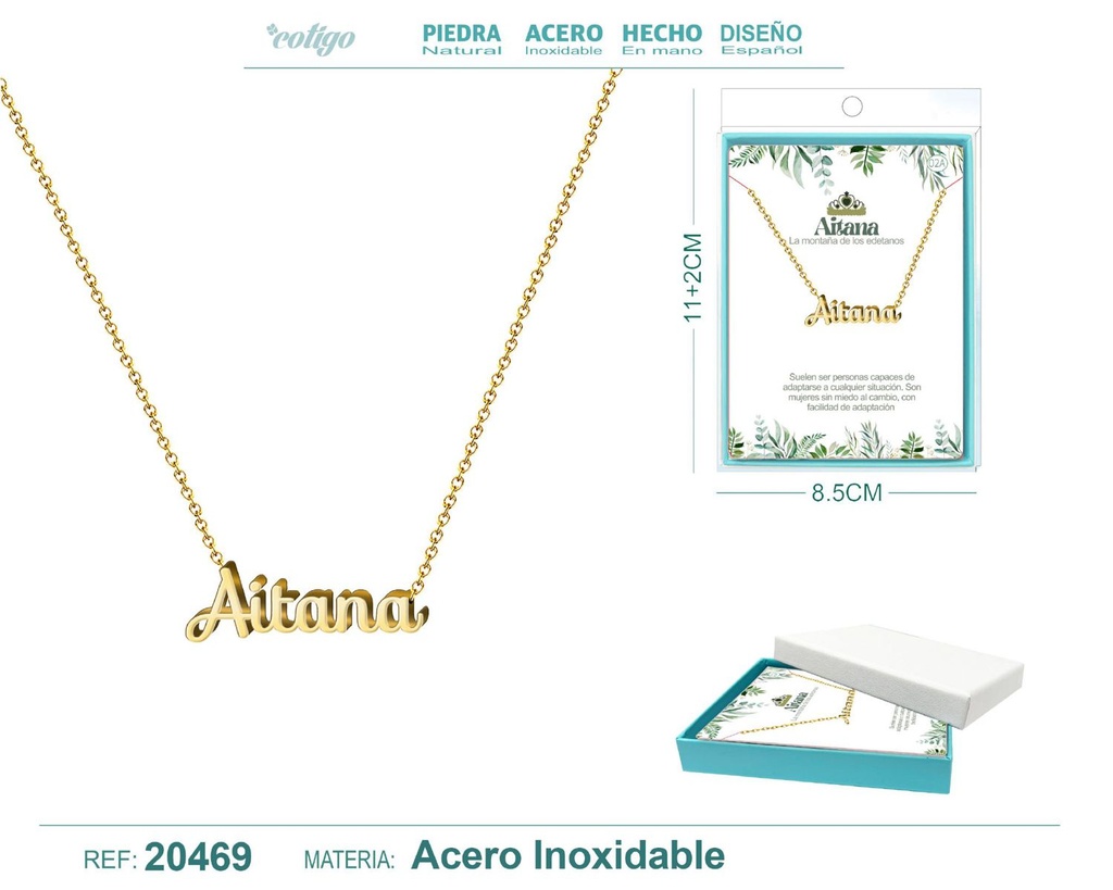 Collar personalizado nombre Aitana en acero dorado - Joyería y accesorios