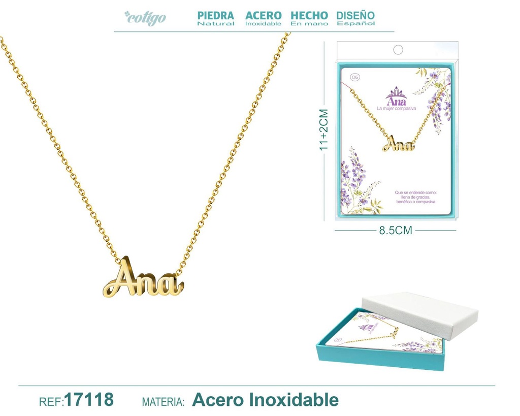 Collar personalizado nombre Ana en acero dorado - Joyería y accesorios