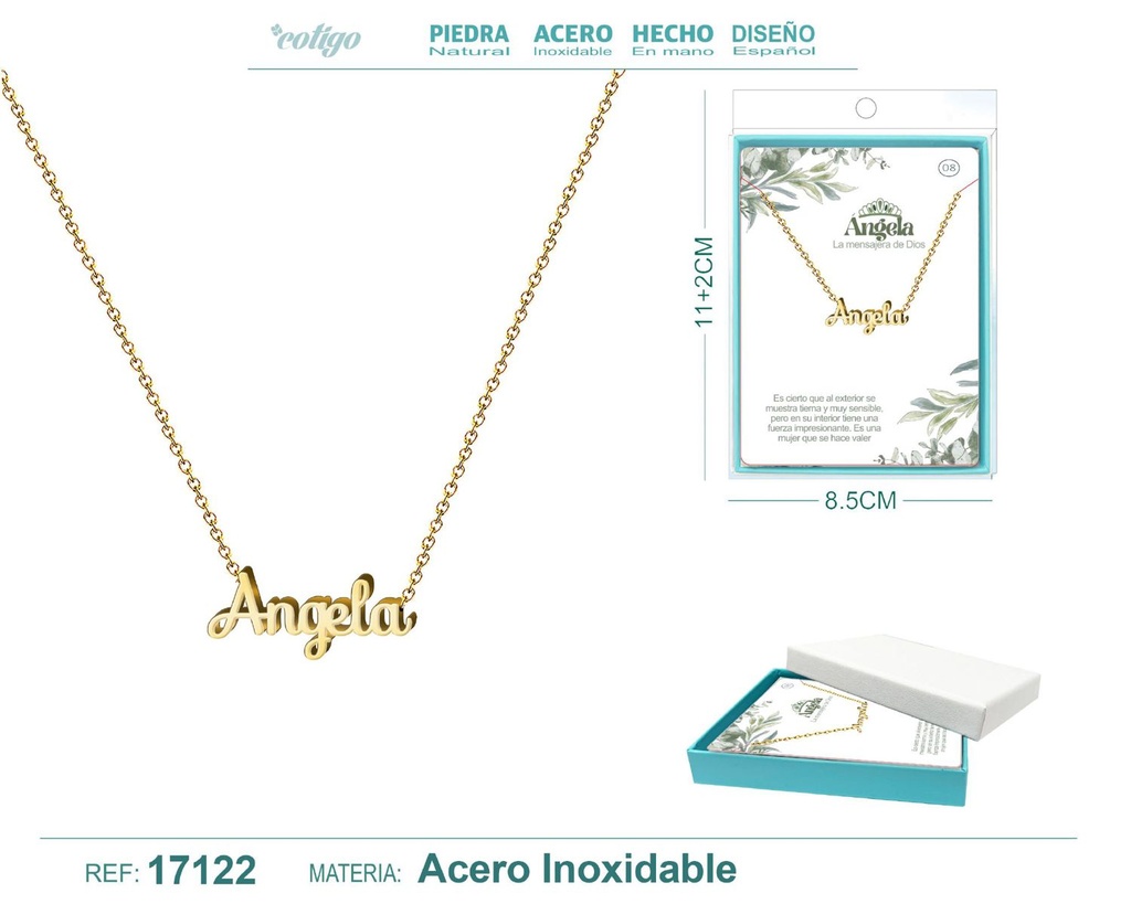 Collar personalizado nombre Angela en acero dorado - Joyería y accesorios