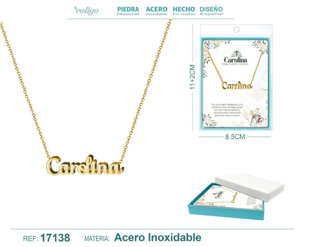 Collar personalizado nombre Carolina en acero dorado - Joyería y accesorios