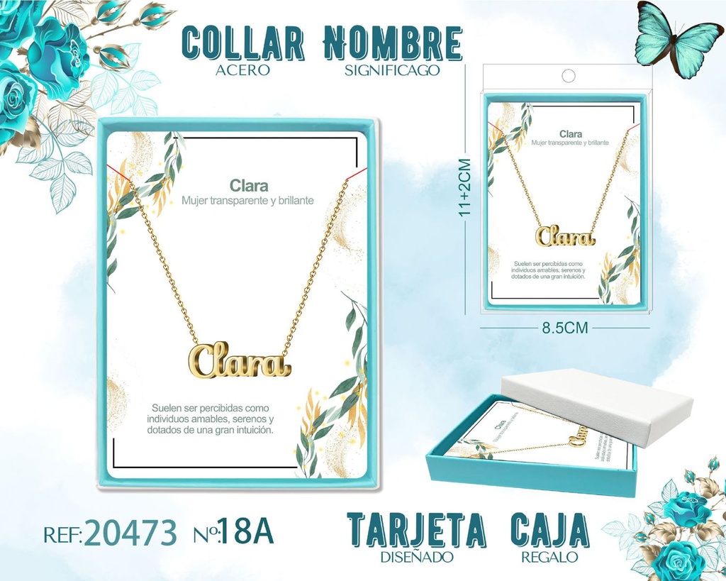 Collar personalizado nombre Clara en acero dorado - Joyería y accesorios