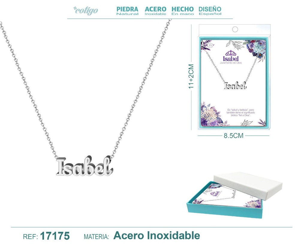 Collar personalizado nombre Isabel en acero plateado - Joyería y accesorios