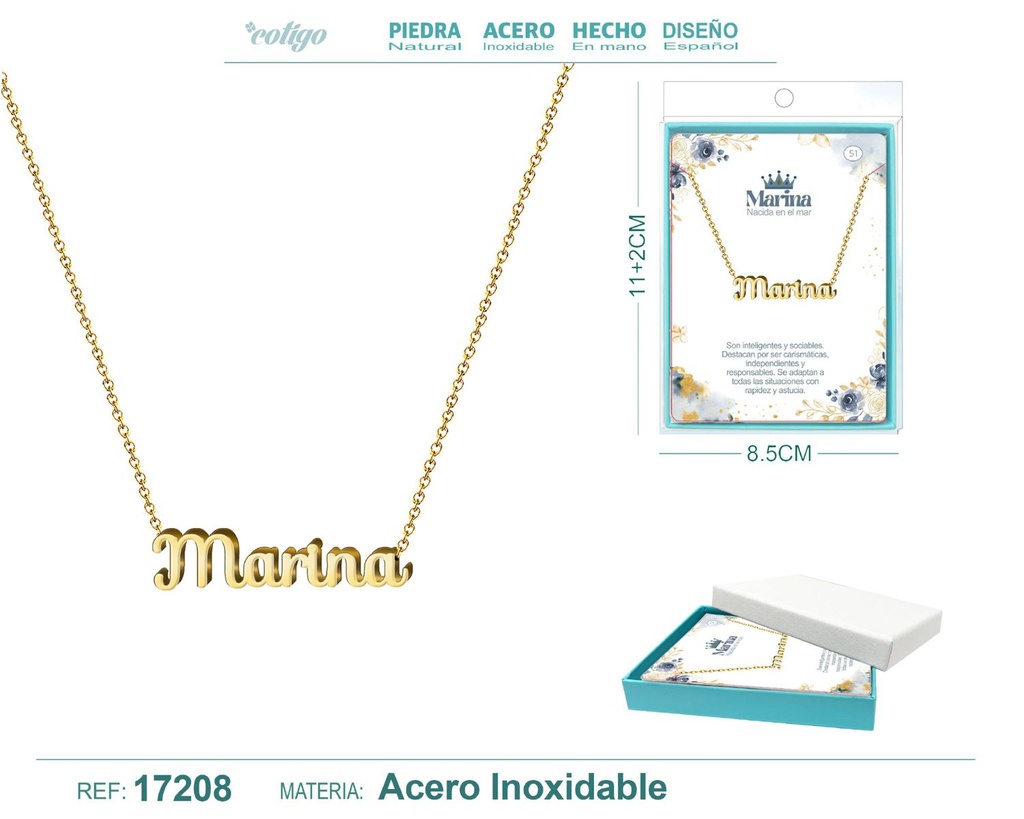 Collar personalizado nombre Marina en acero dorado - Joyería y accesorios