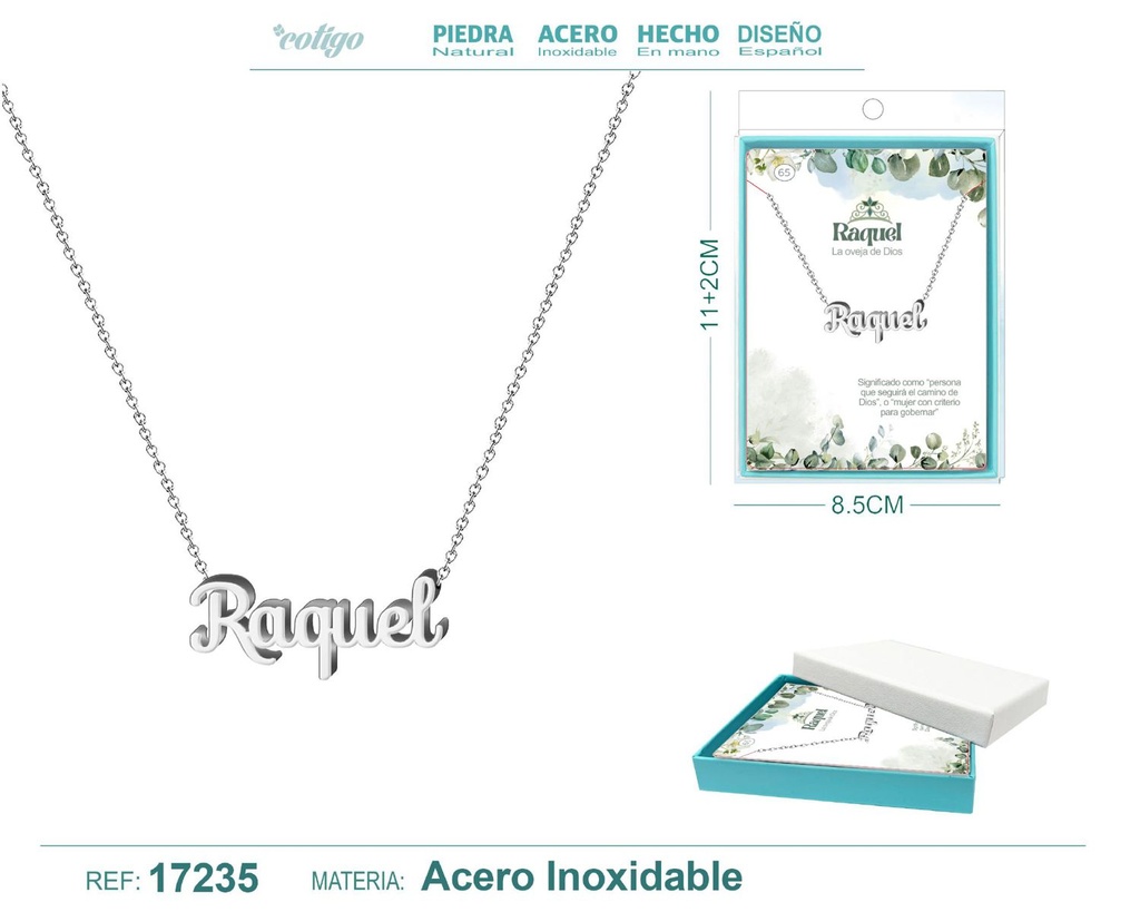 Collar personalizado nombre Raquel en acero plateado - Joyería y accesorios