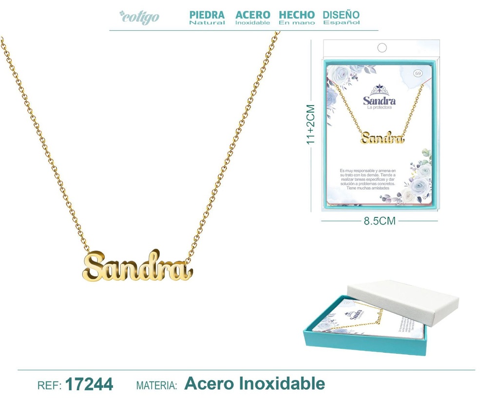 Collar personalizado nombre Sandra en acero dorado - Joyería y accesorios