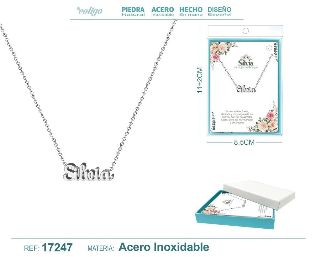 Collar personalizado nombre Silvia en acero plateado - Joyería y accesorios