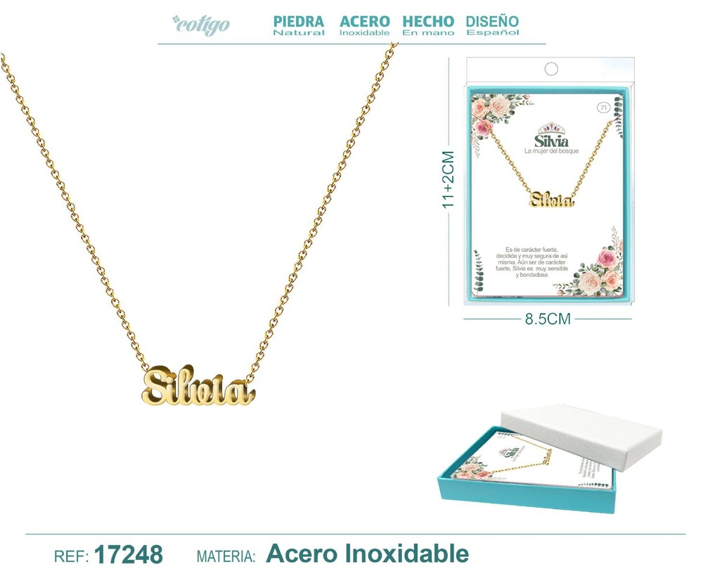 Collar personalizado nombre Silvia en acero dorado - Joyería y accesorios