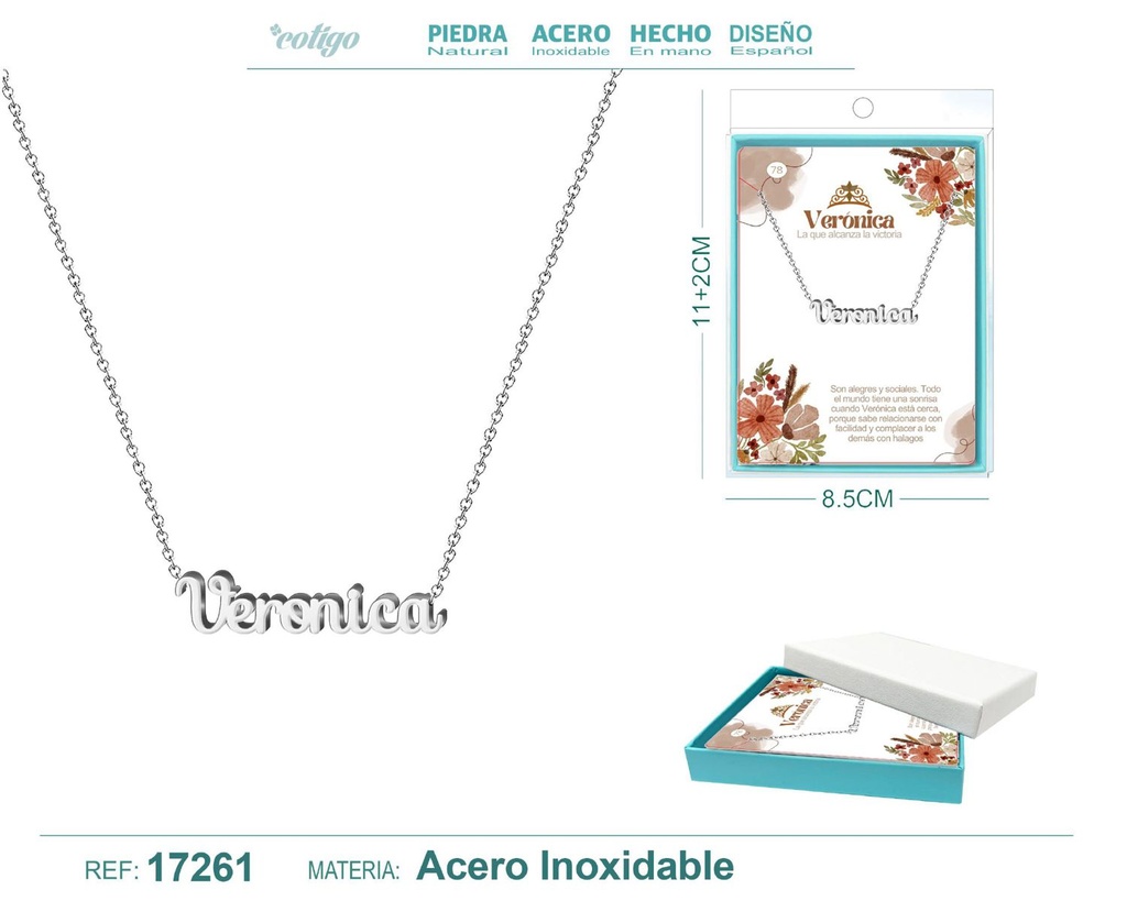 Collar personalizado nombre Verónica en acero plateado - Joyería y accesorios