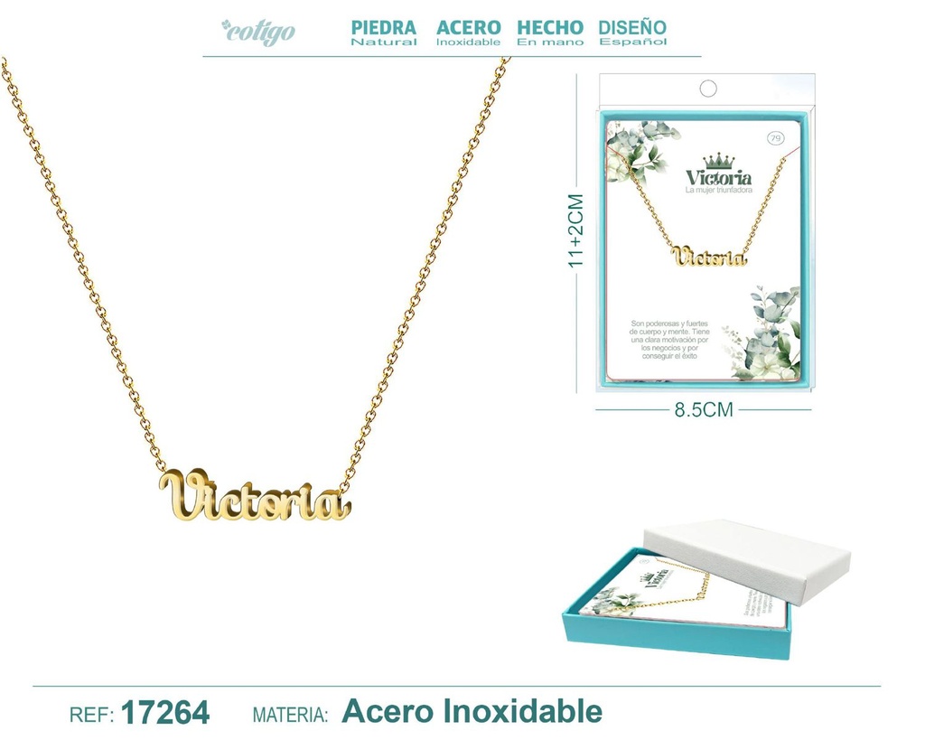 Collar personalizado nombre Victoria en acero dorado - Joyería y accesorios