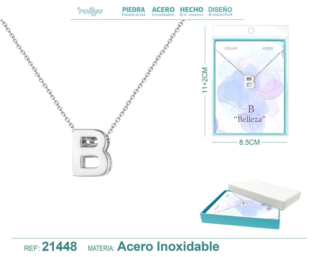 Collar letra B en acero plateado - Joyería y accesorios