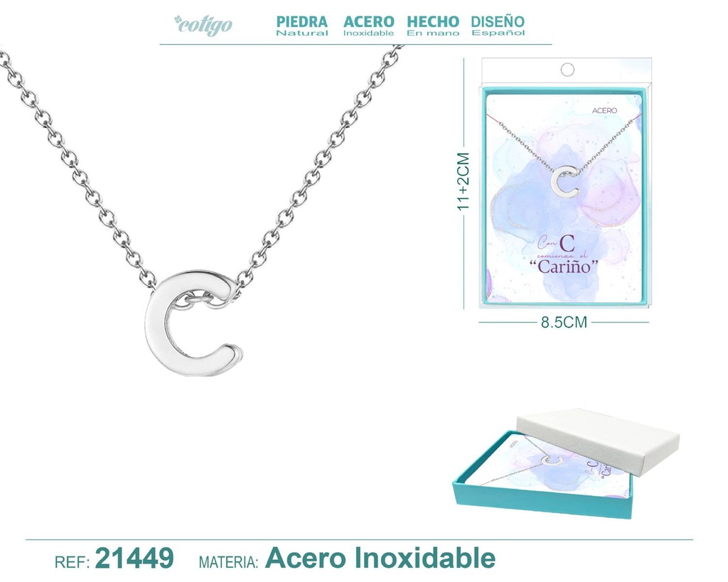 Collar letra C en acero plateado - Joyería y accesorios