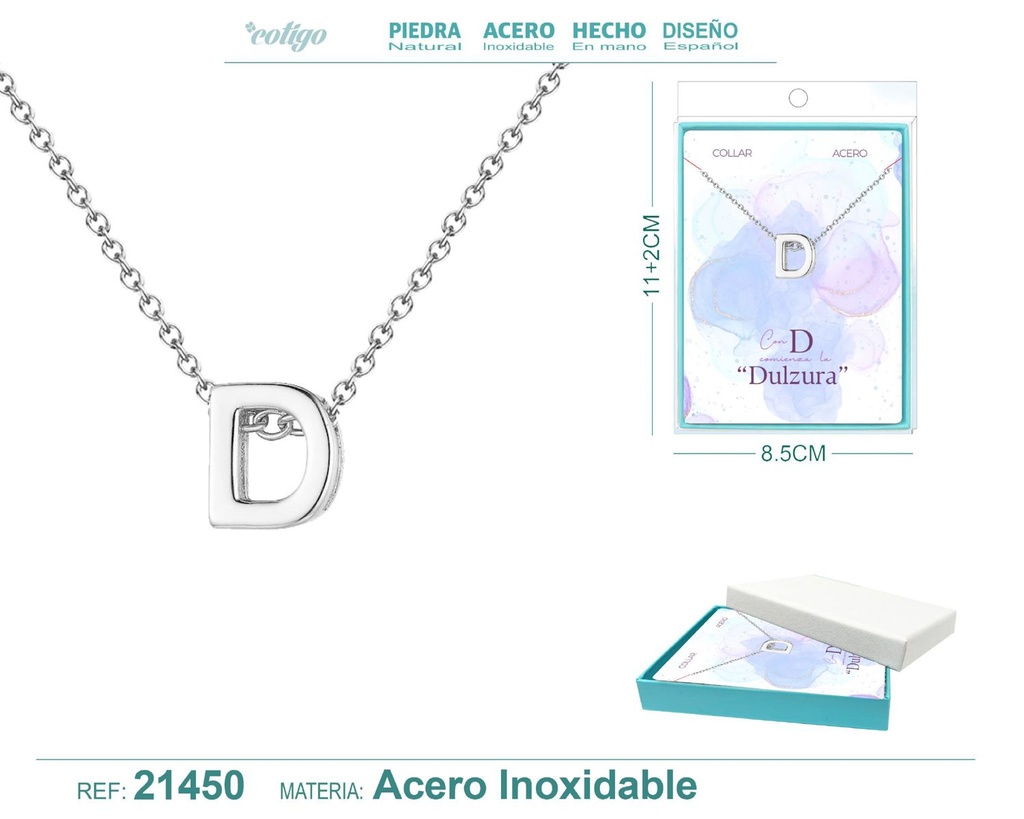 Collar letra D en acero plateado - Joyería y accesorios
