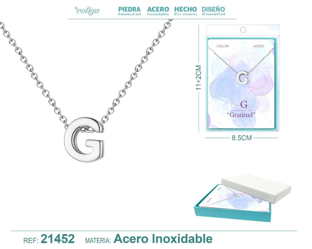 Collar letra G en acero plateado - Joyería y accesorios