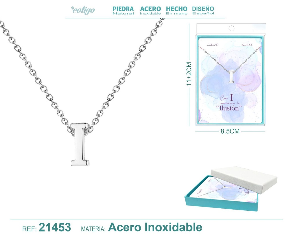 Collar letra I en acero plateado - Joyería y accesorios