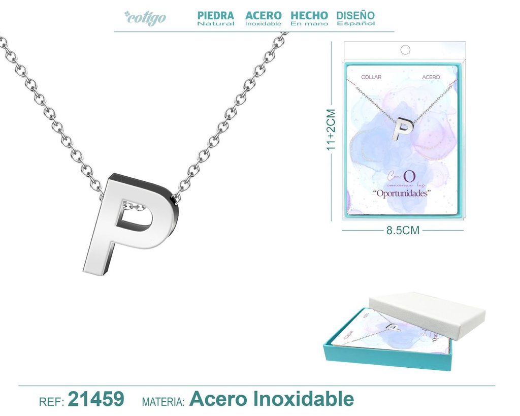 Collar letra P en acero plateado - Joyería y accesorios