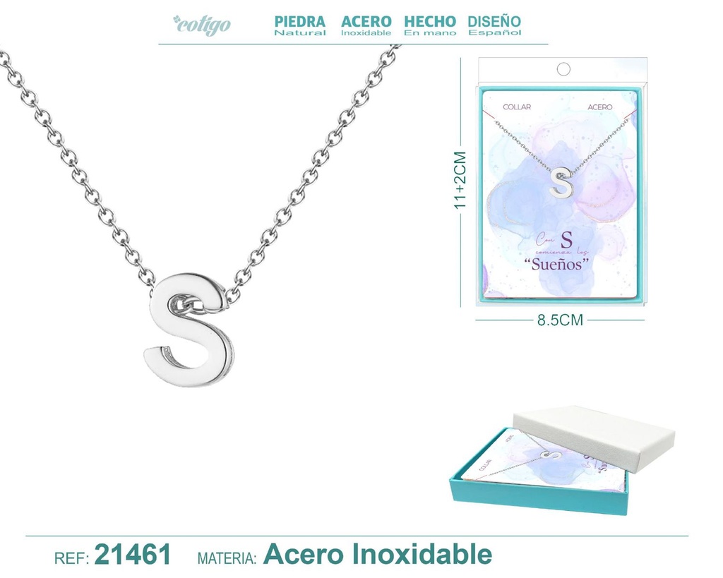 Collar letra S en acero plateado - Joyería y accesorios