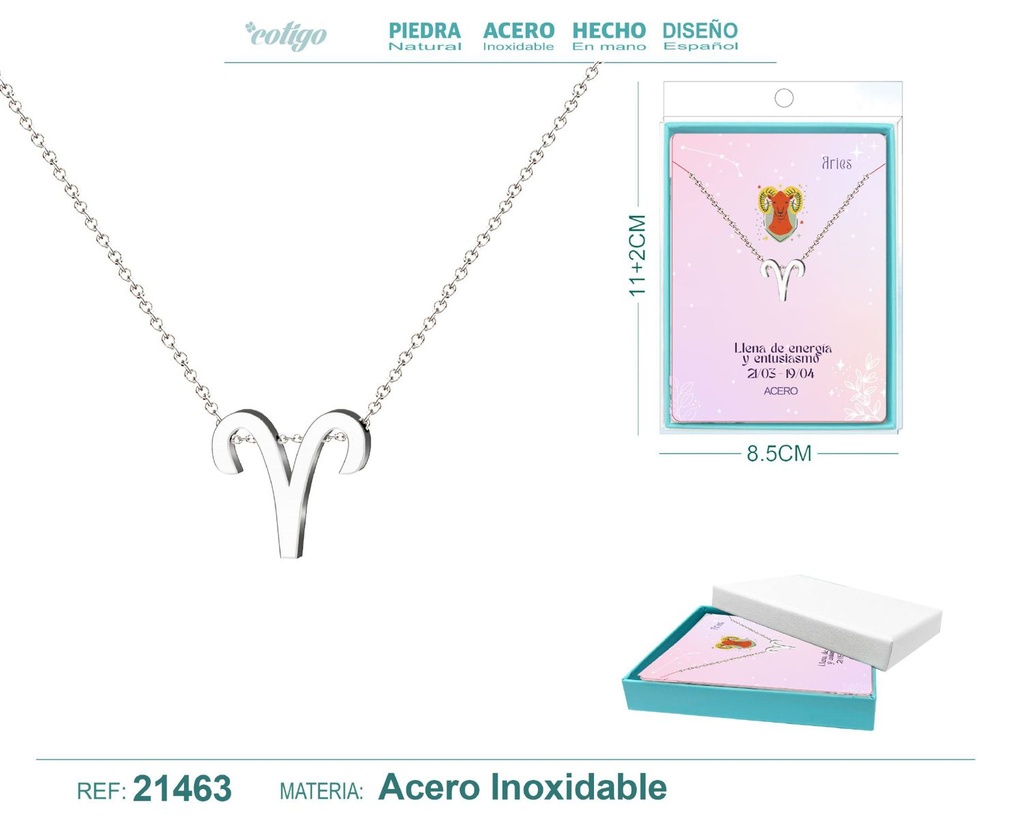 Collar Zodíaco Aries en acero plateado - Joyería zodiacal