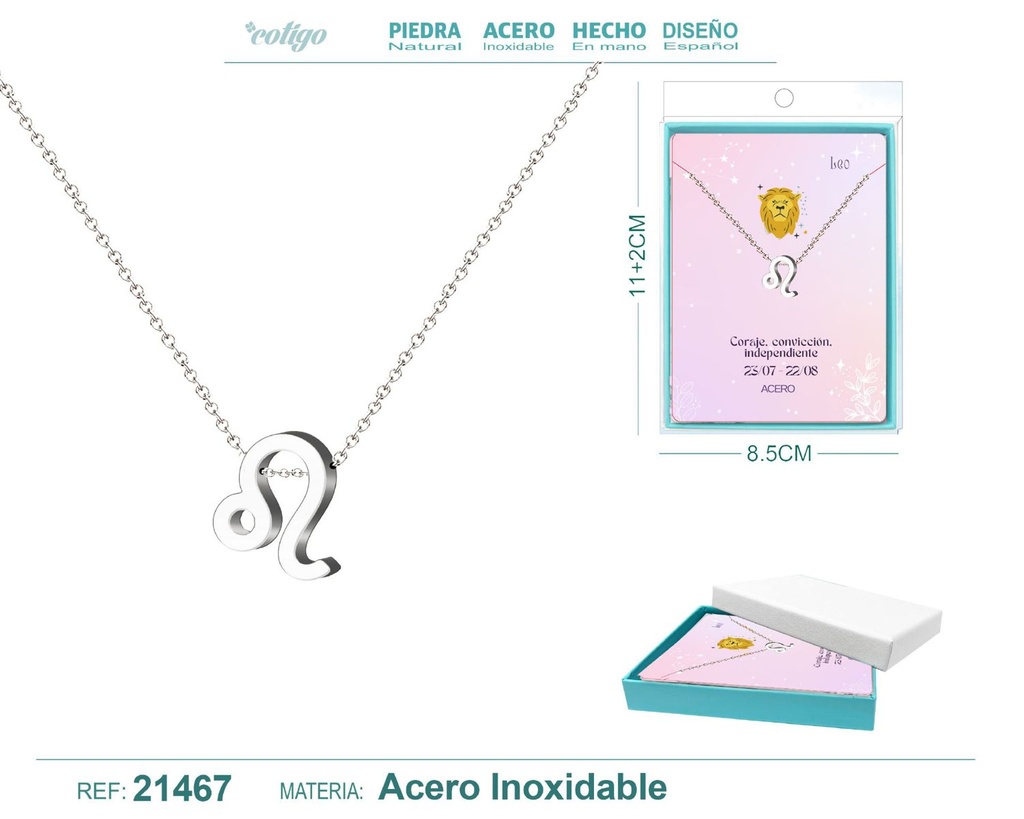 Collar Zodíaco Leo en acero plateado - Joyería zodiacal