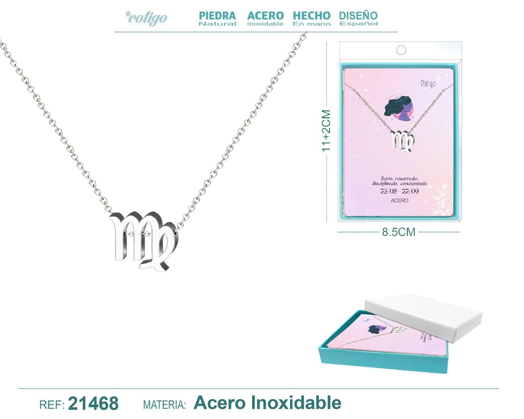 Collar Zodíaco Virgo en acero plateado - Joyería zodiacal