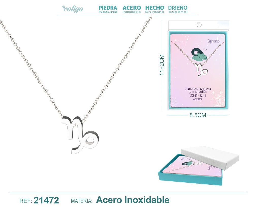 Collar Zodíaco Capricornio en acero plateado - Joyería zodiacal