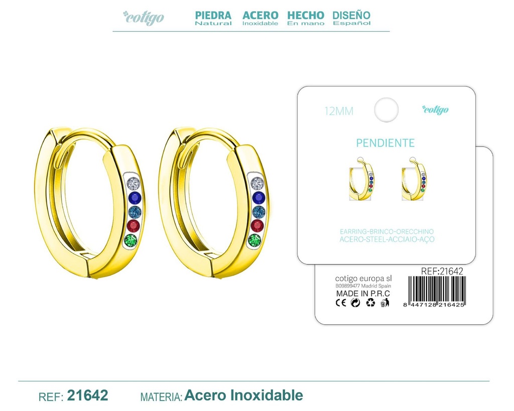 Aro de acero dorado 12 mm con circonita de colores - Joyería de aro