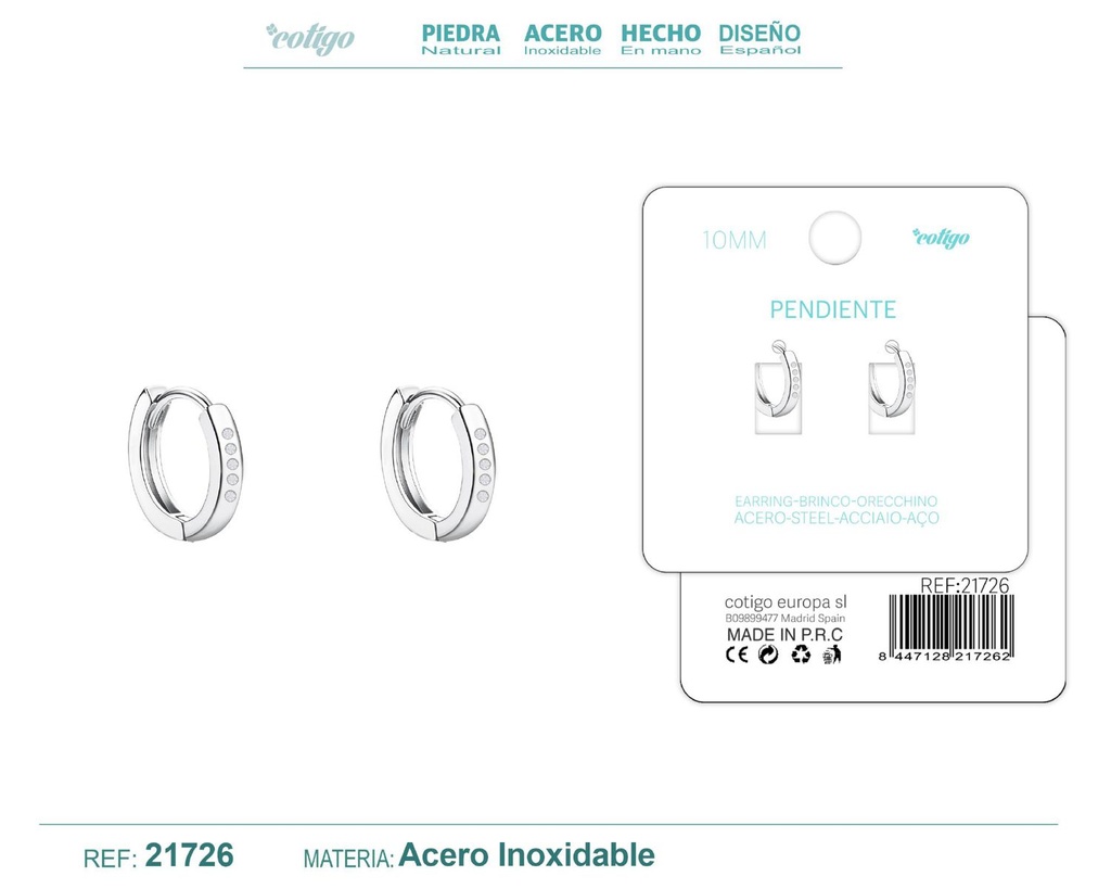 Aro de acero plateado de 10 mm con circonita transparente - Joyas y accesorios