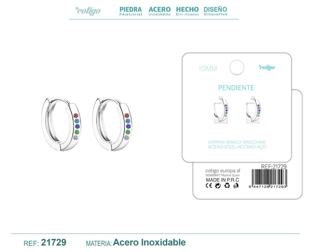 Aro de acero plateado de 10 mm con circonita de colores - Joyas y accesorios