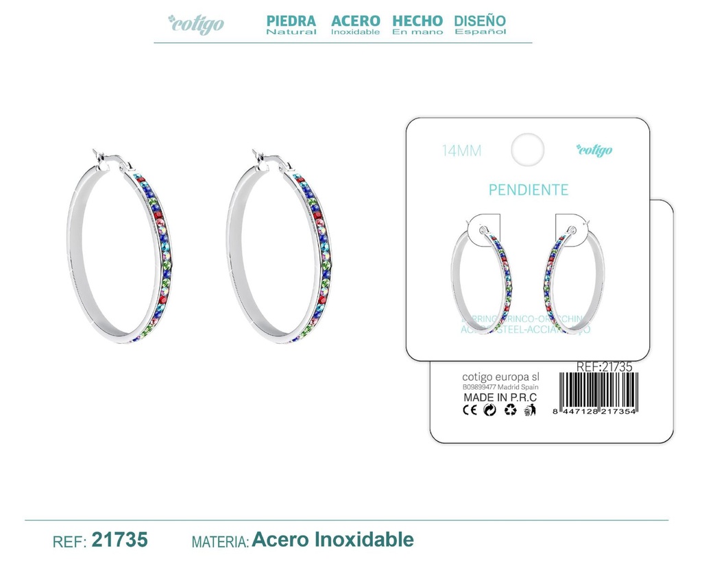 Aro de acero plateado de 12 mm con circonita de colores - Joyas y accesorios