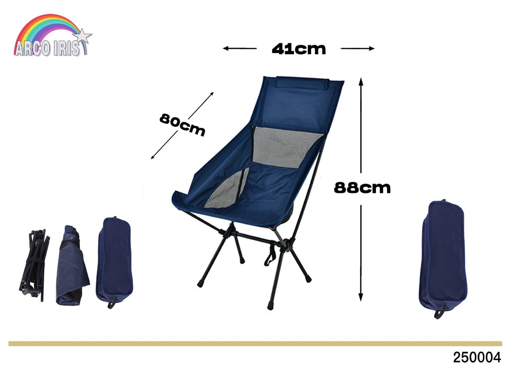 Silla plegable con bolsa azul marino 41x80x88cm - Sillas de camping con almacenamiento