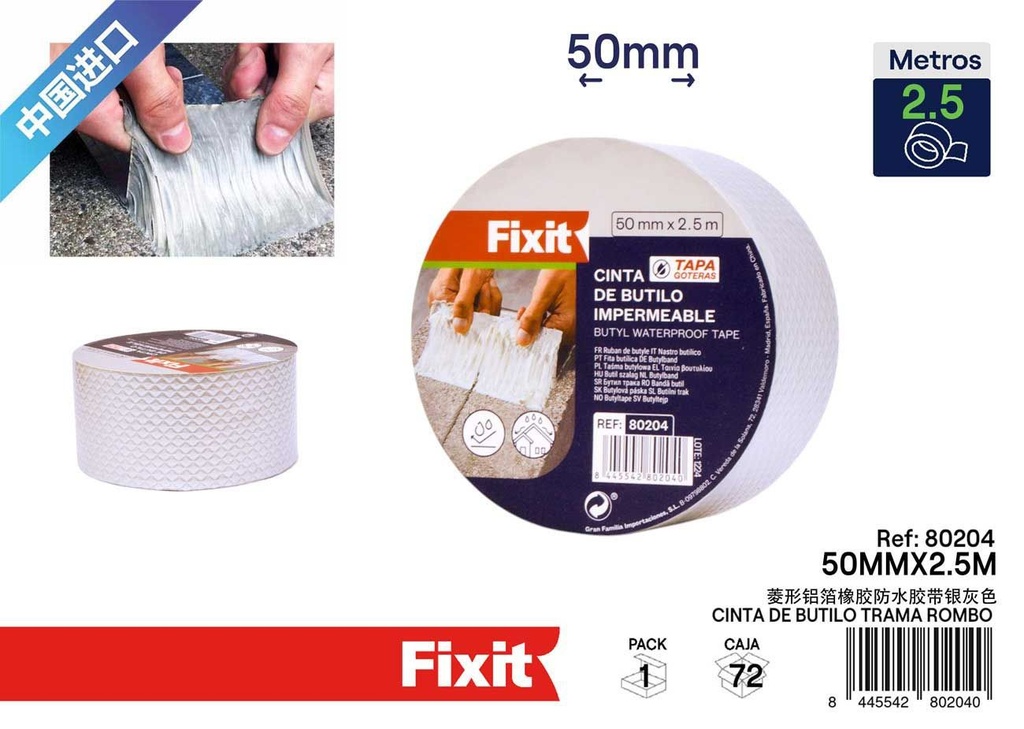 Cinta de butilo trama rombo 50 mm x 2.5 m - Cintas adhesivas impermeables
