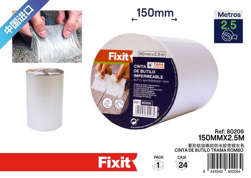 Cinta de butilo trama rombo 150 mm x 2.5 m - Cintas adhesivas impermeables