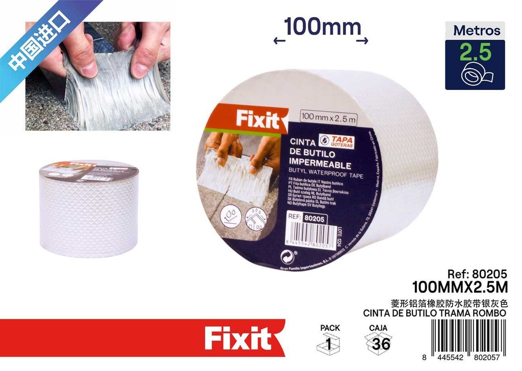 Cinta de butilo trama rombo 100 mm x 2.5 m - Cintas adhesivas impermeables