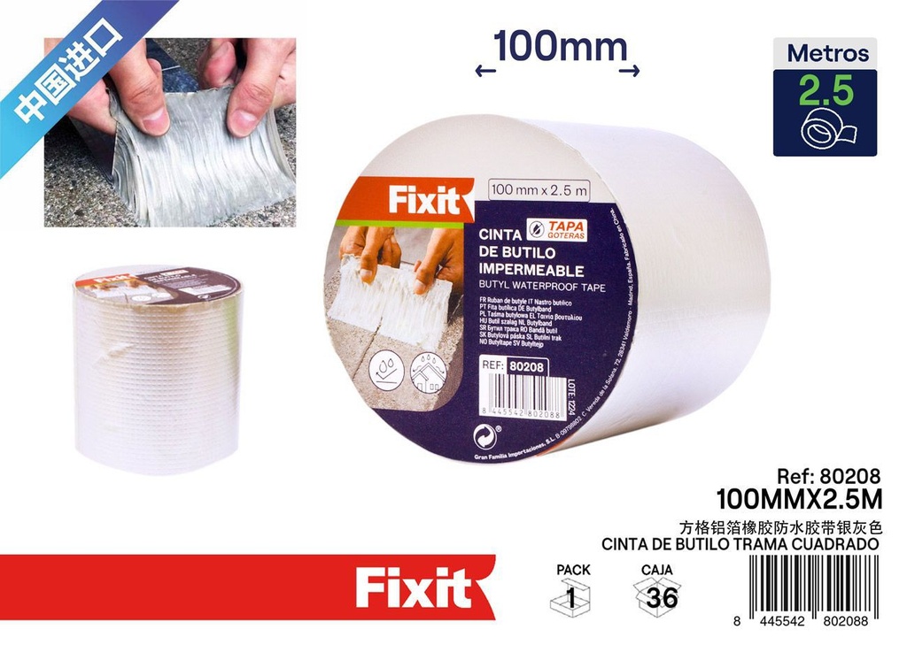 Cinta de butilo trama cuadrada 100 mm x 2.5 m - Cintas adhesivas impermeables