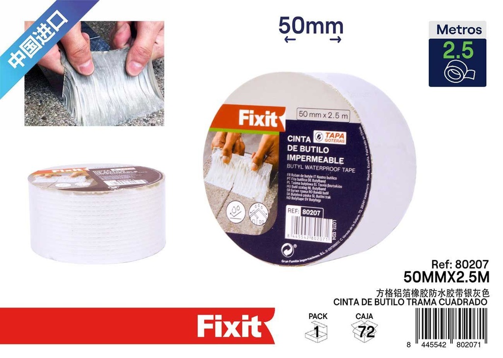 Cinta de butilo trama cuadrada 50 mm x 2.5 m - Cintas adhesivas impermeables