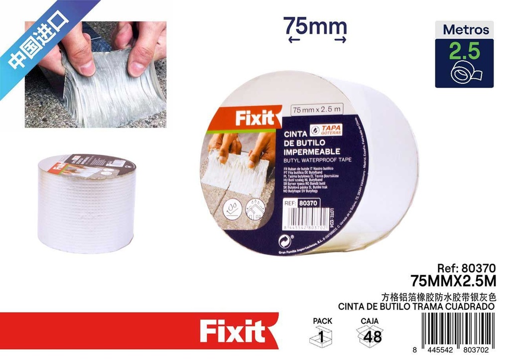 Cinta de butilo trama cuadrada 75 mm x 2.5 m - Cintas adhesivas impermeables