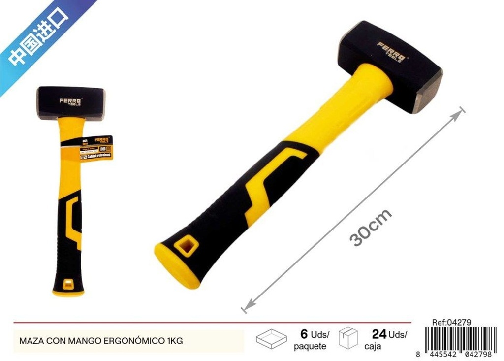 Maza con mango ergonómico de 1kg - Herramientas de ferretería y martillos