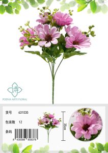 Rama de flores pequeñas de crisantemo de nieve con 5 cabezas - Ramo decorativo