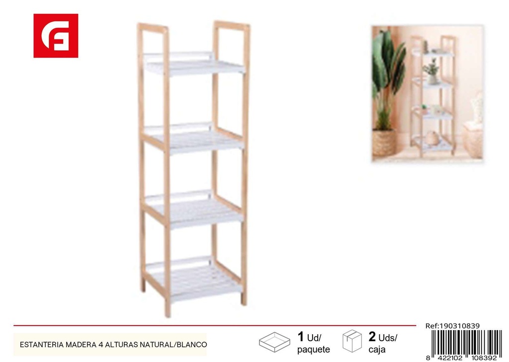 Estantería de madera 4 alturas color natural/blanco - Almacenamiento y organización de calzado