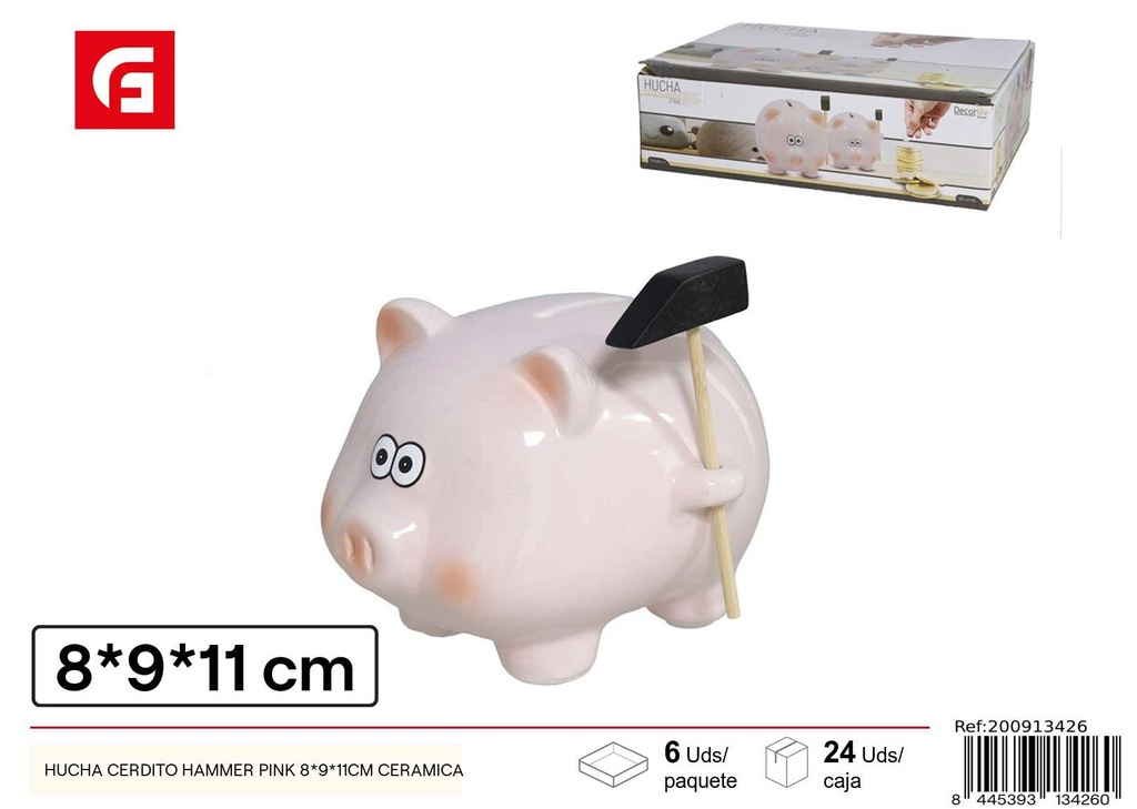 Hucha cerdito rosa Hammer 8x9x11 cm de cerámica - Decoración del hogar y huchas
