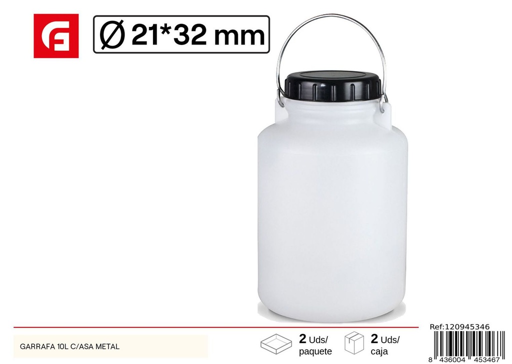 Garrafa plástica de 10L con asa de metal - Utensilios de cocina