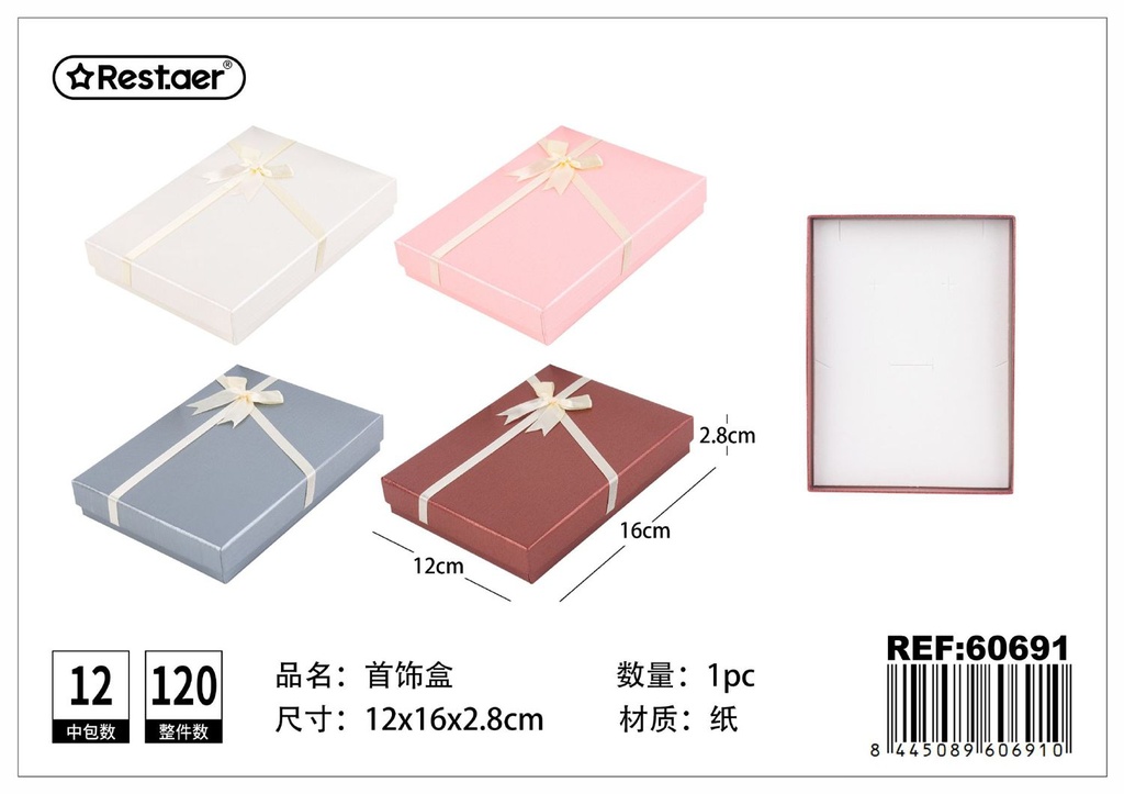 Caja de regalo rectangular para joyas (collares, colgantes, anillos, pendientes)