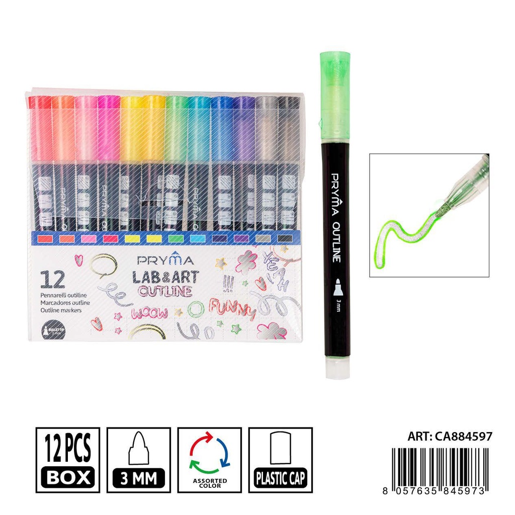 Rotulador de contorno doble línea 2 mm 12 piezas - Material de arte