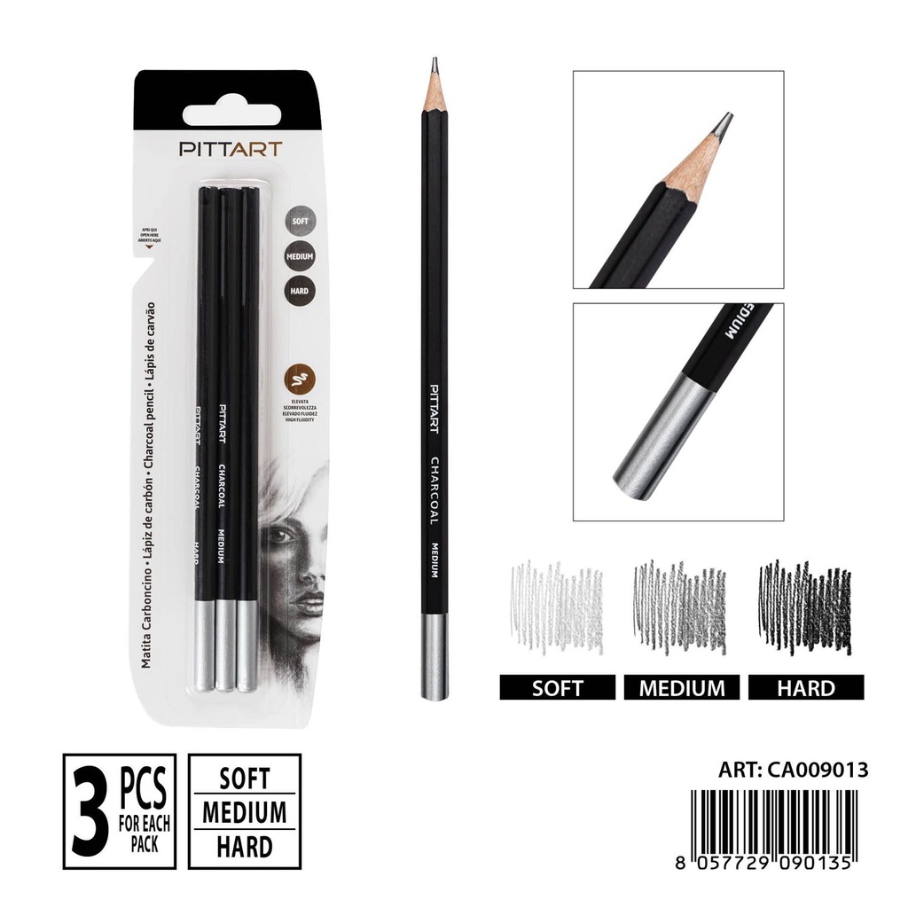 Lápiz carboncillo blando-medio-duro 3 piezas - Material artístico y lápices de dibujo