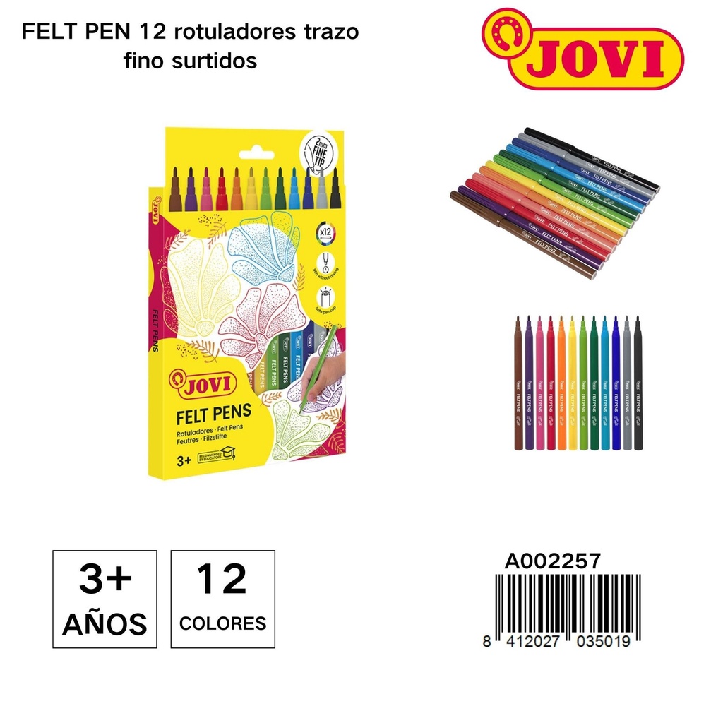 Ratoladores de 2 mm 12 colores JOVI - Artículos de papelería y rotuladores