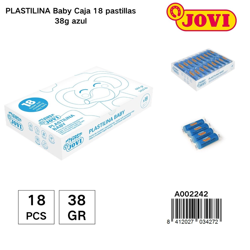 Plasticina para niños JOVI caja con 18 pastillas de 38G - Material de manualidades