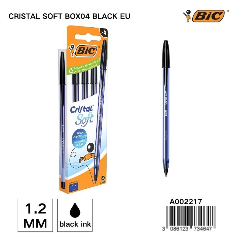 BIC bolígrafo de 1,2MM 4 unidades color negro - Bolígrafo suave para escritura